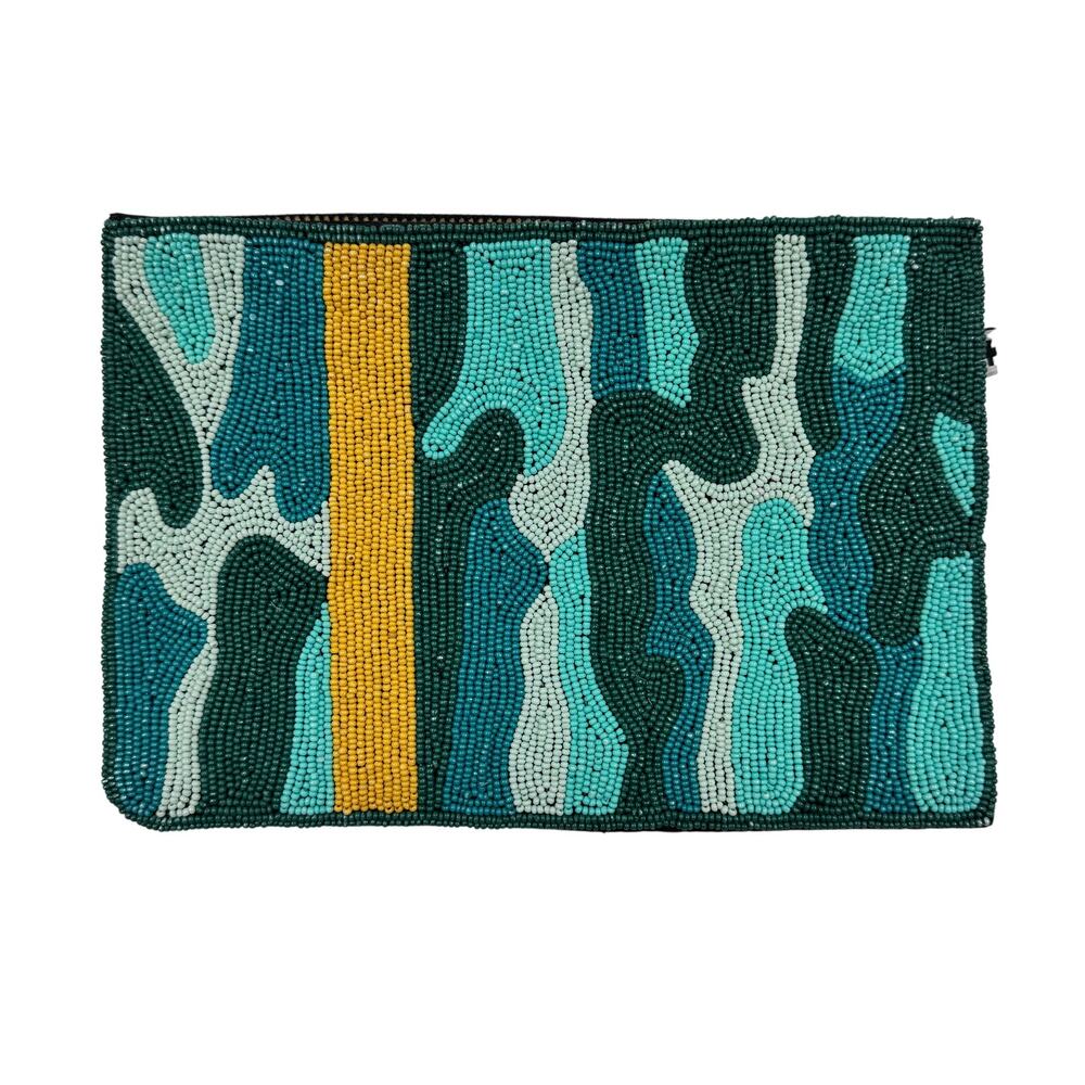 Ink + Alloy Artsy Boho Abstract Camo Seed Beaded Zippered Pouch - Picture 2 of 6